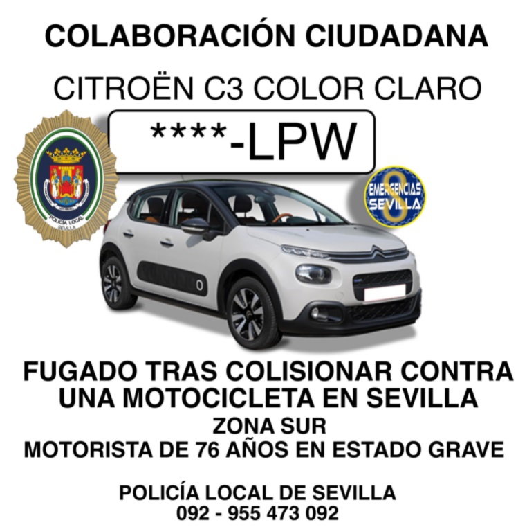 Buscan un coche que se da a la fuga tras atropellar a un anciano en Sevilla